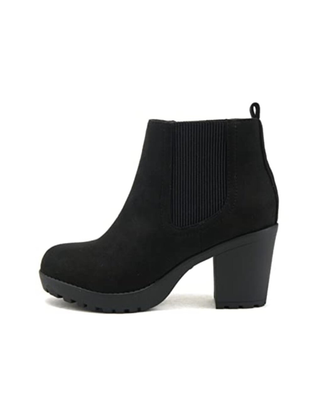 Lug Sole Mid Heel Chelsea Ankle Bootie with Double Elastic Gore